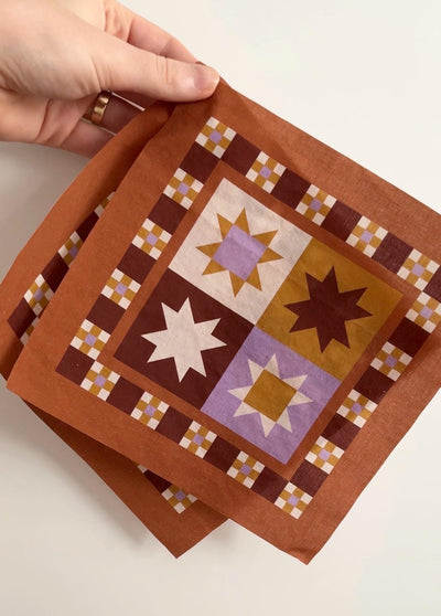 Fabric Panel Quilted Star Squares Set of 2 | Patchwork design 100% Cotton Panel 19x19cm