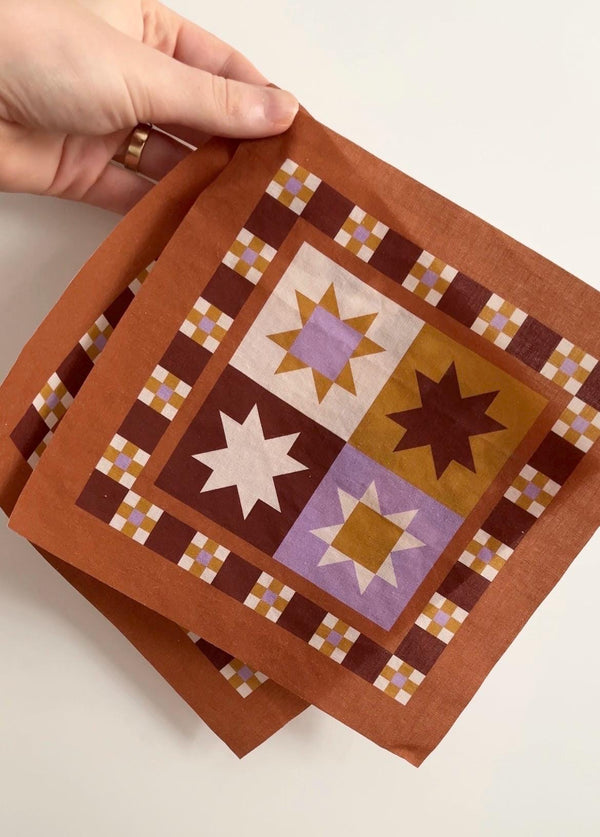 Fabric Panel Quilted Star Squares Set of 2 | Patchwork design 100% Cotton Panel 19x19cm